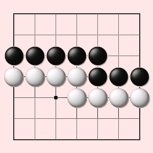На диаграмме 4 - пример законченной игры. Игра считается законченной, когда вся территория поделена между игроками. У черных 16 очков, у белых 17. Белые выиграли на 1 очко.