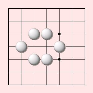 На диаграмме 3 у белых получилось два очка территории, а затрачены все те же шесть камней.